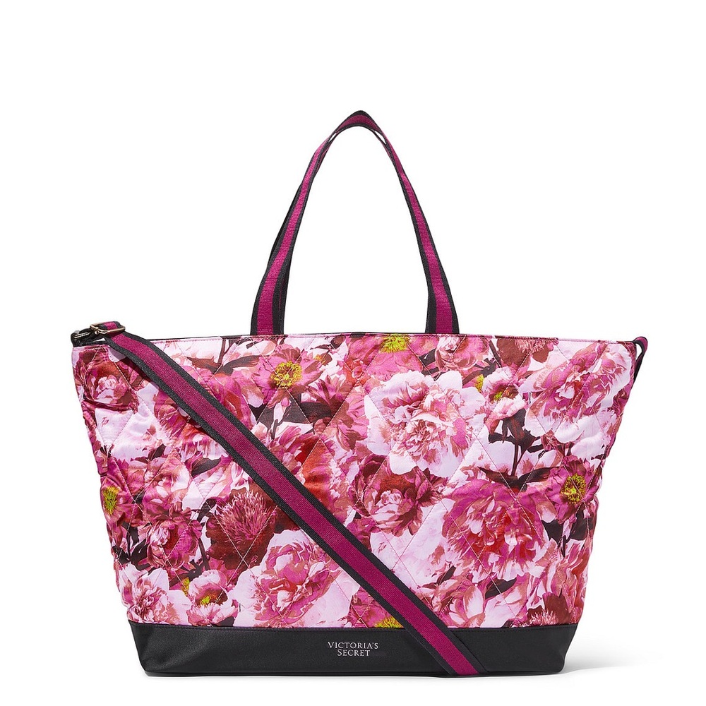 Victoria's Secret Quilted Nylon Pink Floral Tote Bag